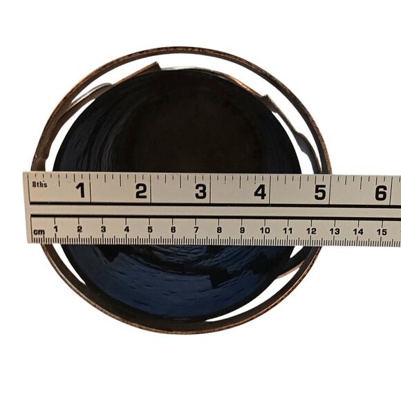 Cobalt Blue Glass and Goldtone Metal Moroccan Style Candleholder Round Cylinder - Picture 10 of 11